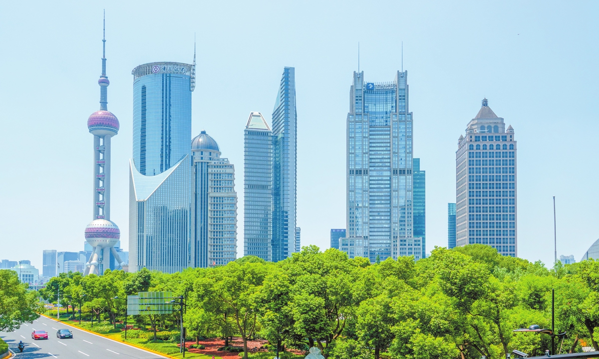 A view of the core Lujiazui commercial area in Pudong New Area, Shanghai on July 15, 2025. Photo: VCG