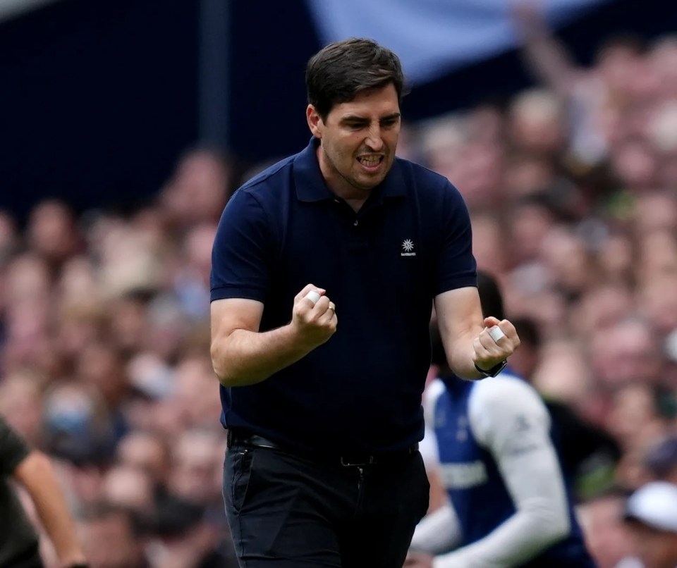 Bournemouth manager Andoni Iraola celebrating on the sidelines.