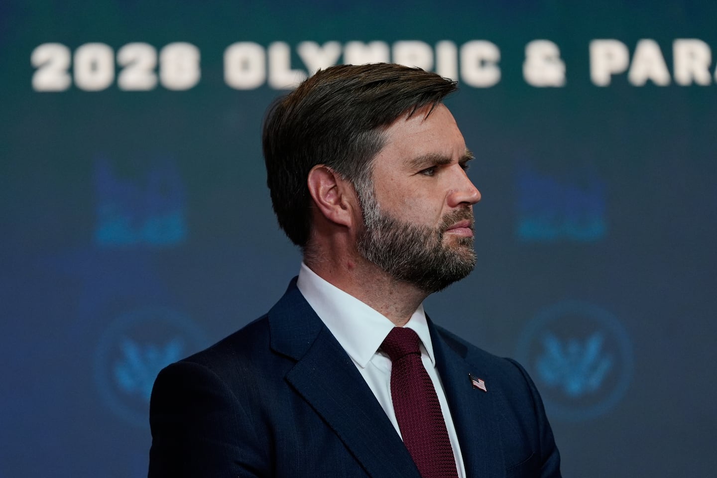 Vice President JD Vance listens as President Trump speaks, Aug. 5, 2025, in Washington. 