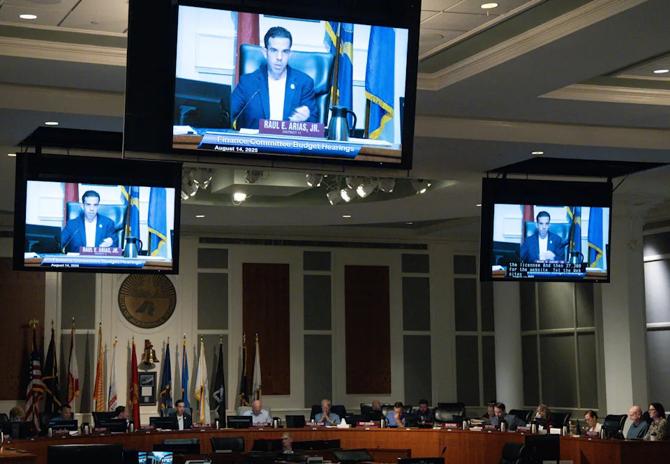Chairman Raul Arias talks about an issue during the Finance Committee’s August budget hearings Thursday August 14, 2025 at Jacksonville City Hall. After the Finance Committee completes its version of the 2025-26 budget, the full council will vote on it in September. [Doug Engle/Florida Times-Union]