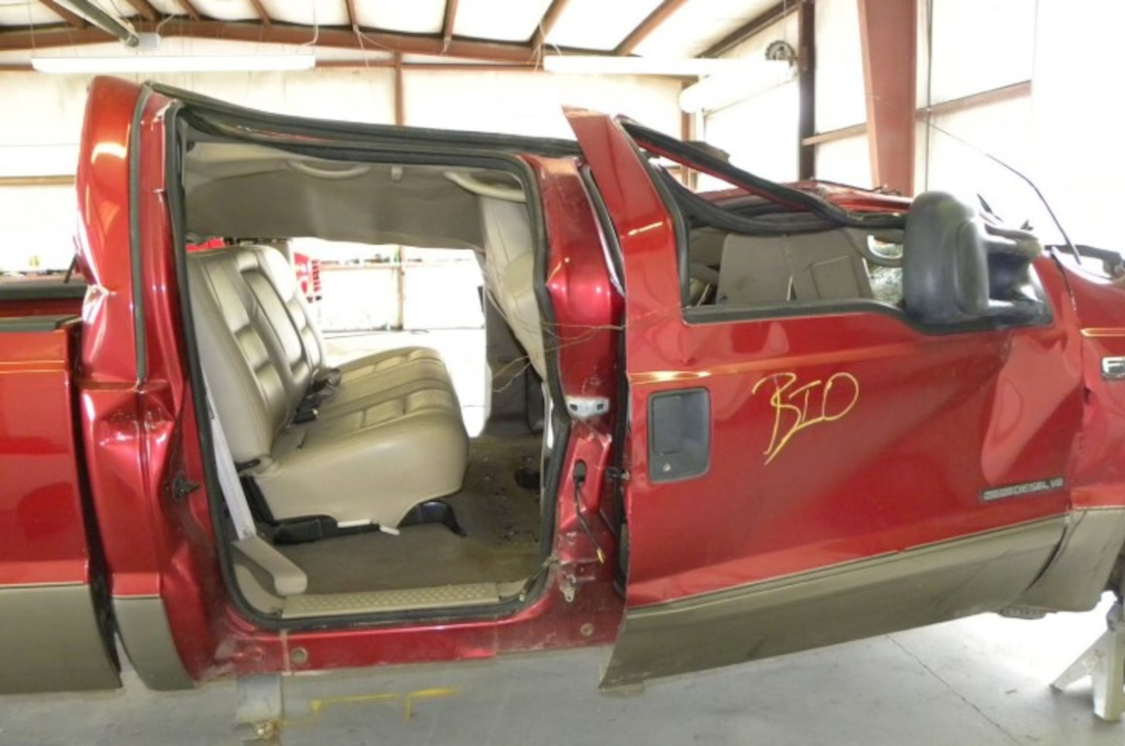 This court-filed image shows Voncile and Melvin Hill's 2002 Ford F-250 Super Duty truck after a rollover crash in April 2014. The Georgia couple's children were awarded $1.7 billion at trial against Ford, which has just settled the case. (Courtesy)