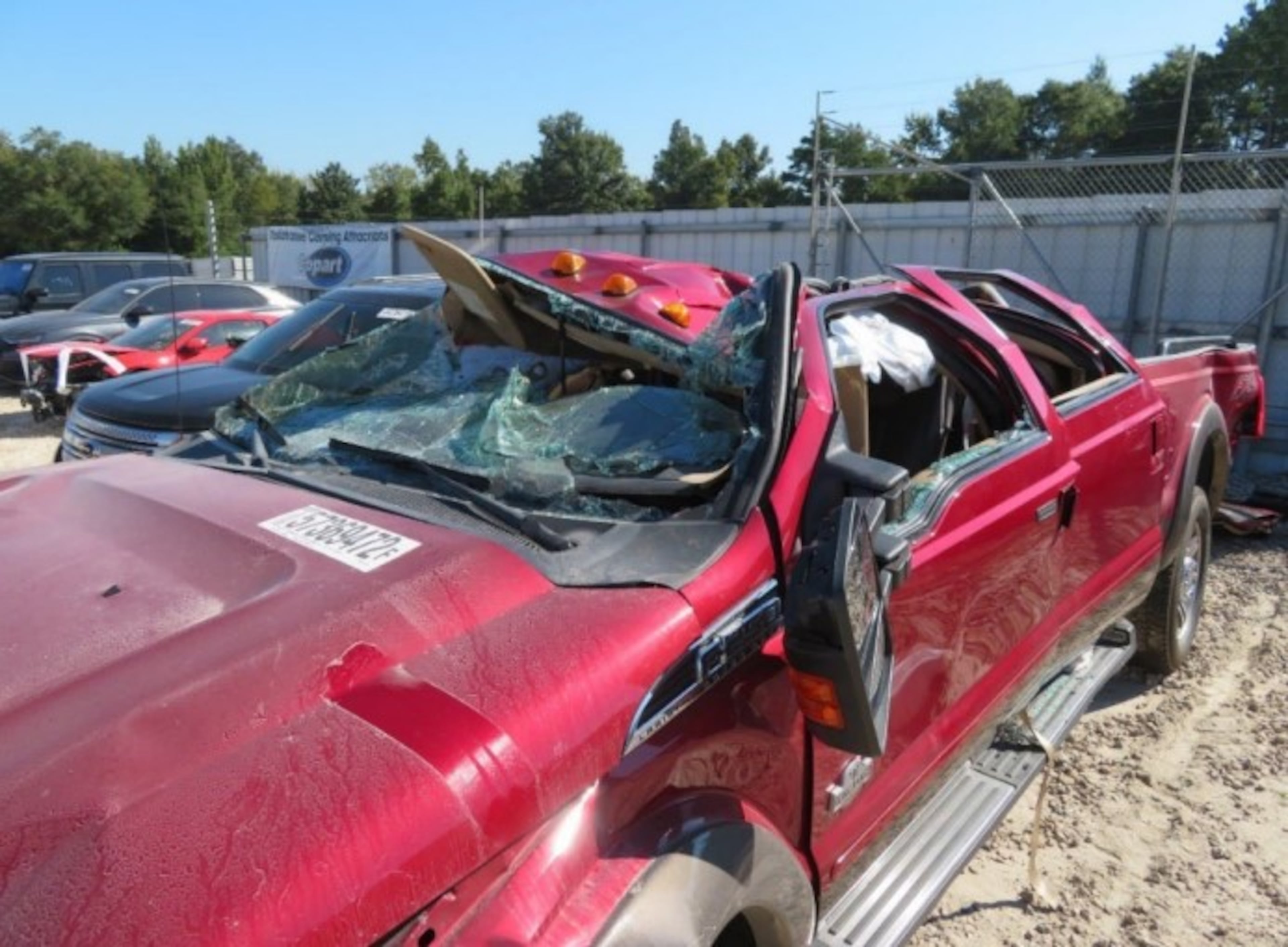 This court-filed image shows Debra and Herman Mills' 2015 Ford F-250 Super Duty truck after a fatal rollover crash in southwest Georgia in August 2022. The couple's children were awarded $2.5 billion at trial against Ford, which has just settled the case. (Courtesy)