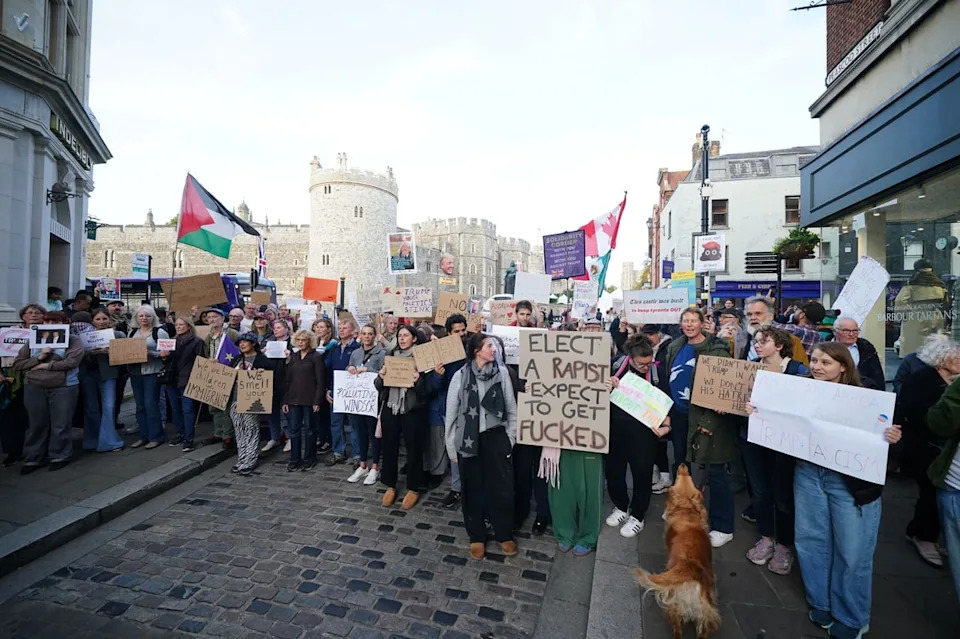 Protesters gathered in Windsor ahead of Donald Trump’s arrival (Yui Mok/PA Wire)