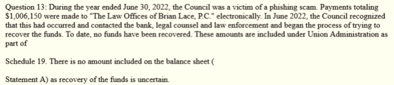 Explanation of phishing scam in Form 990 to IRS, submitted in December 2025.