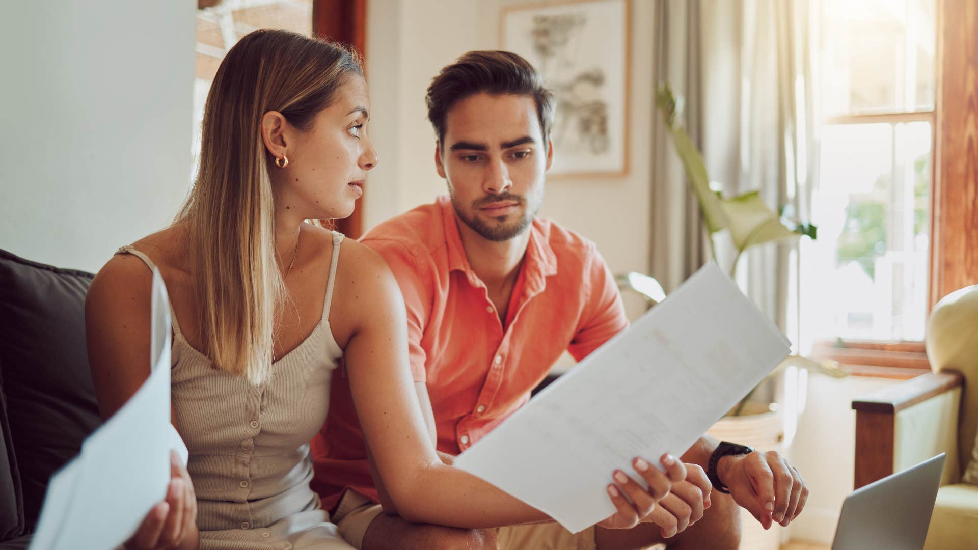 frugal woman telling partner to stick to the budget