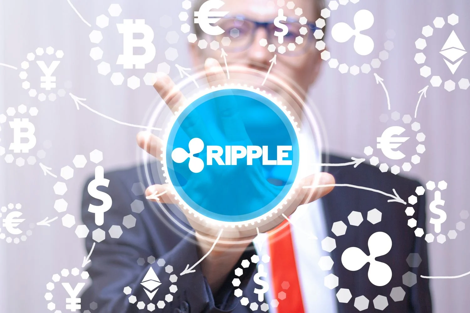 Ripple cryptocurrency cyber money concept. XRP ICO Digital Finance.