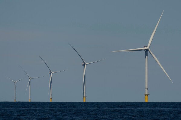Wind turbines operate at Vineyard Wind 1 offshore wind farm off the coast of Massachusetts, July 19, 2025. (AP Photo/Carolyn Kaster, File)