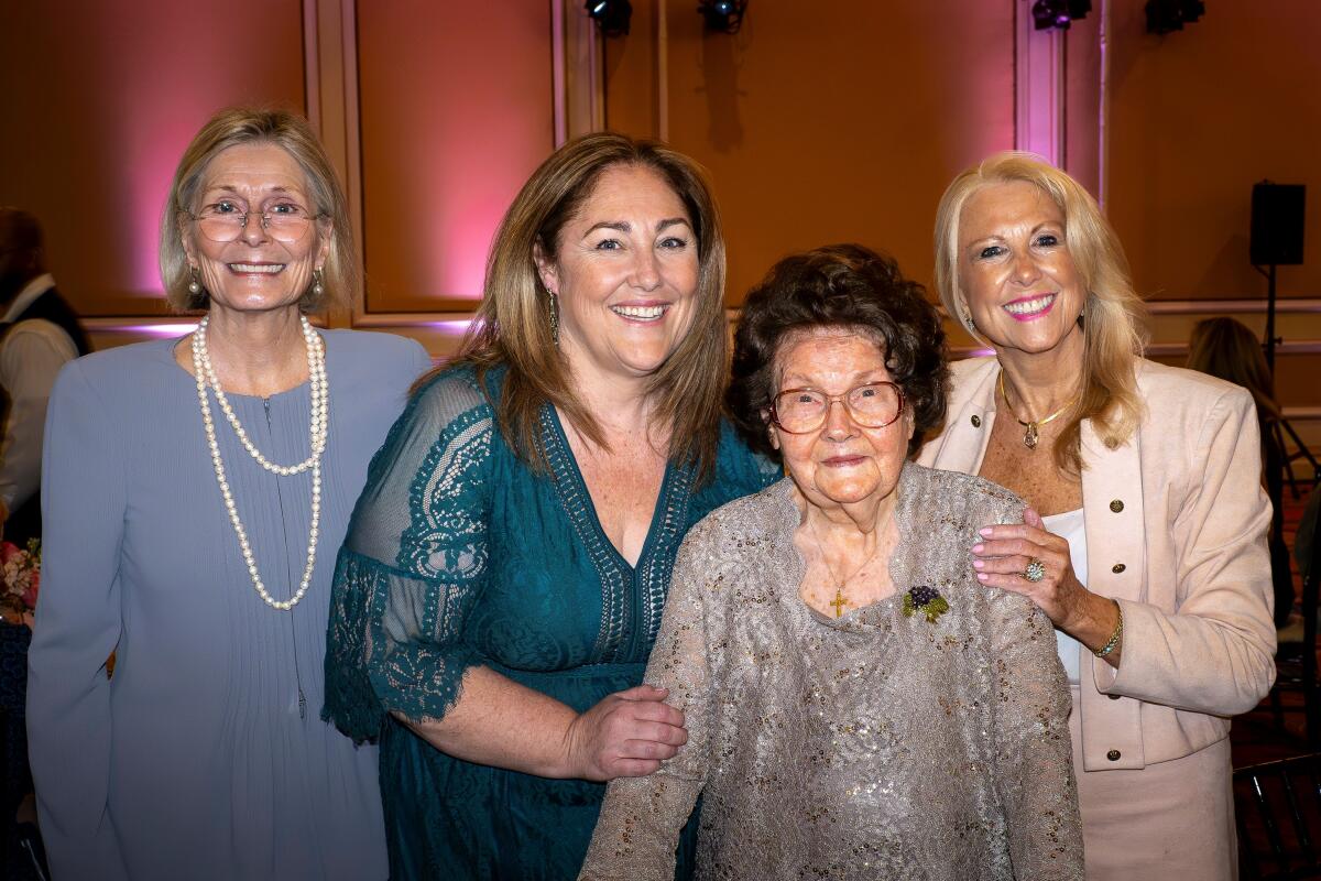 Judy Kloner, from left,  Jennie Cooper, Mary Catherine Cooper and Peggy Schmid at Luminaires luncheon in Pasadena.