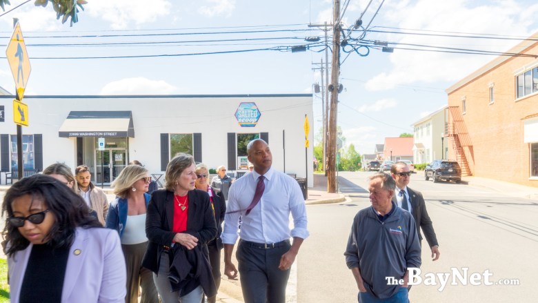 Image: Gov. Wes Moore tours Leonardtown’s Main Street district with government leaders