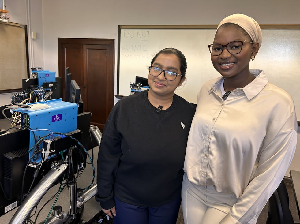 Winona State University students Sandumini Kaldera (left) and Alama Traore and (right)