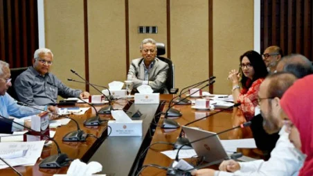 Finance Minister Amir Khasru Mahmud Chowdhury today spoke at a meeting on the project’s progress at the Ministry of Finance in the city. Photo: PID