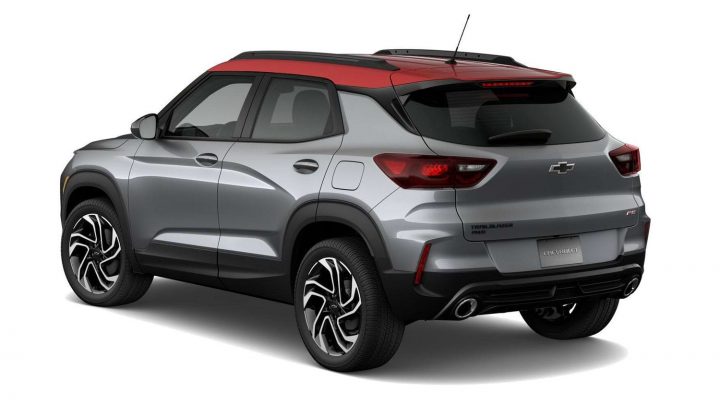 Rear three-quarters view of 2026 Chevy Trailblazer RS.