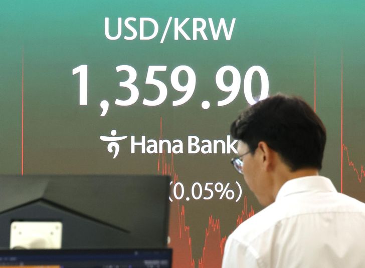 The won-dollar exchange rate is displayed at a dealing room of Hana Bank in Seoul, Thursday. Yonhap