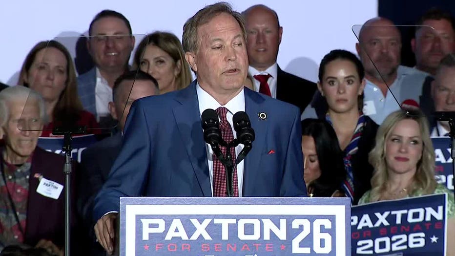 Texas Attorney General Ken Paxton speaks to supporters in Plano, Texas, after winning the Republican nomination for U.S. Senate on May 26, 20-26.
